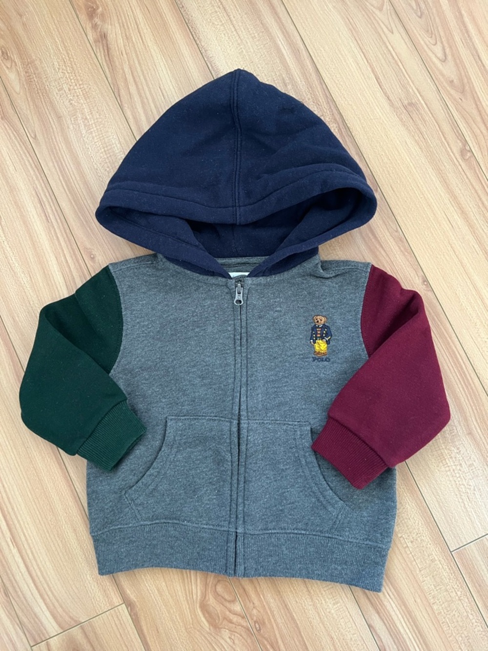 B1G1🌟 Ralph Lauren Toddler Colorblock Zip Hoodie - Gray, Navy, Green & Burgundy